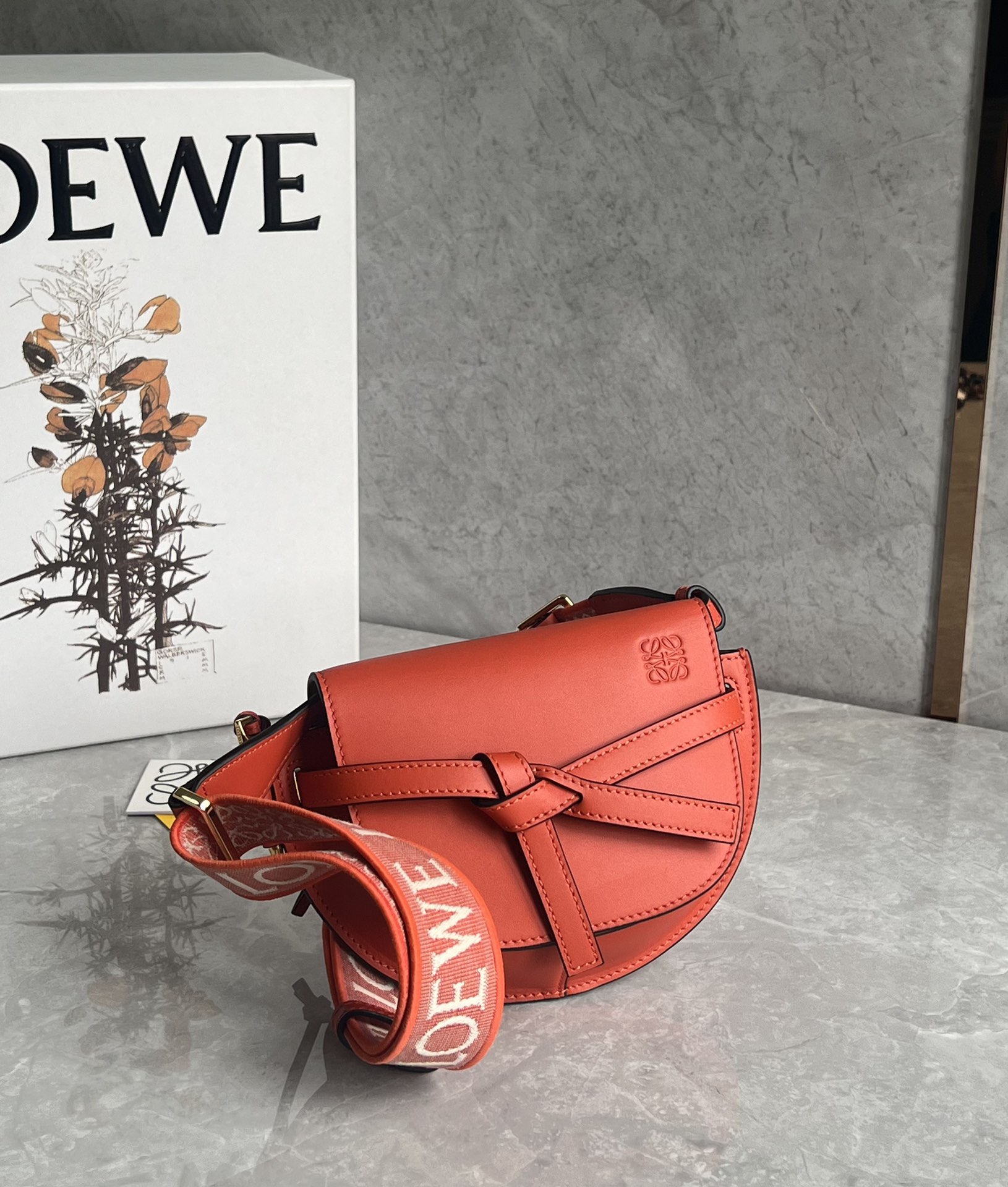 Loewe Mini Gate Dual Bag in Soft Calfskin and Jacquard Orange